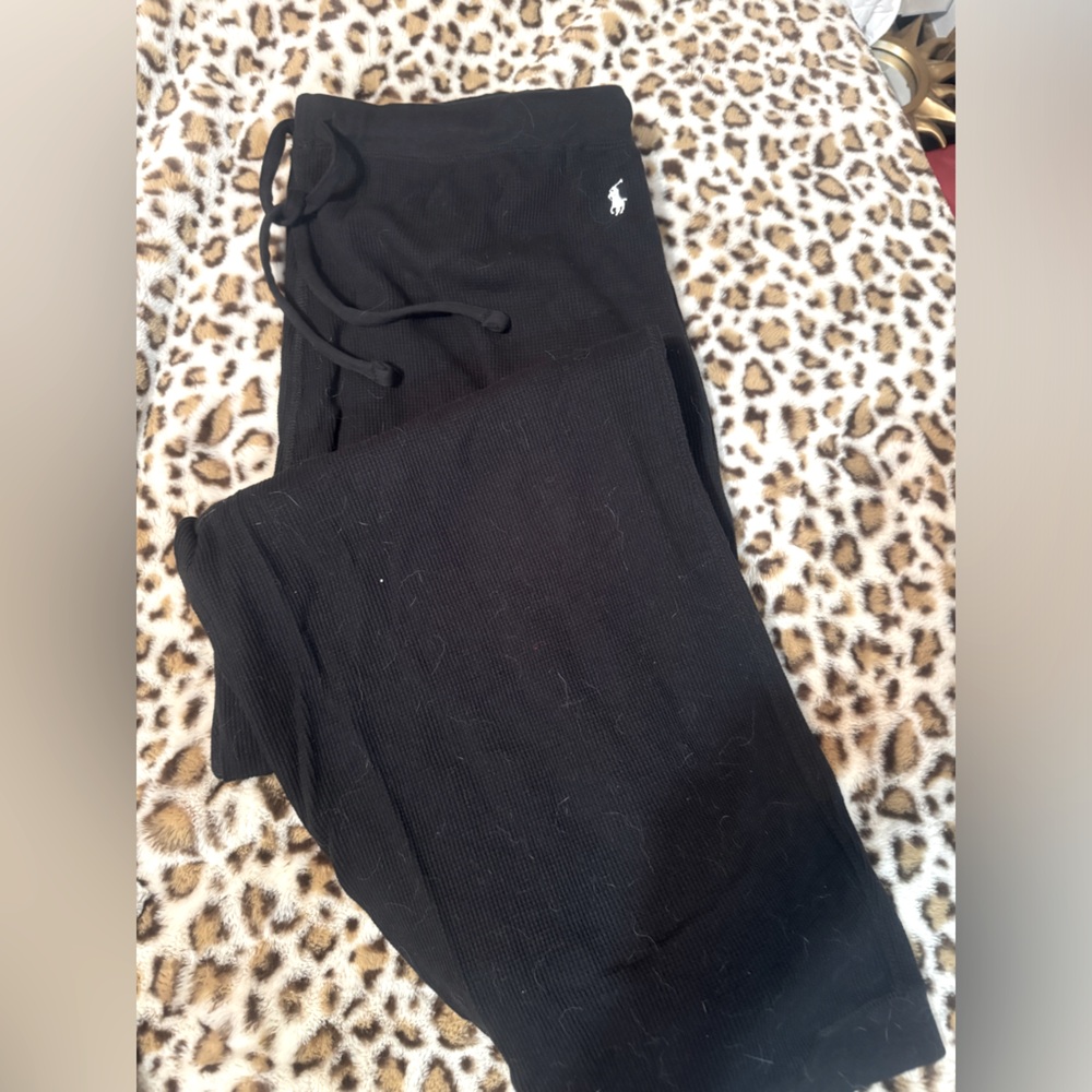 Vintage 90'sRalph Lauren Mens XL Thermal Waffle Knit Wide Leg Lounge Pants Black
